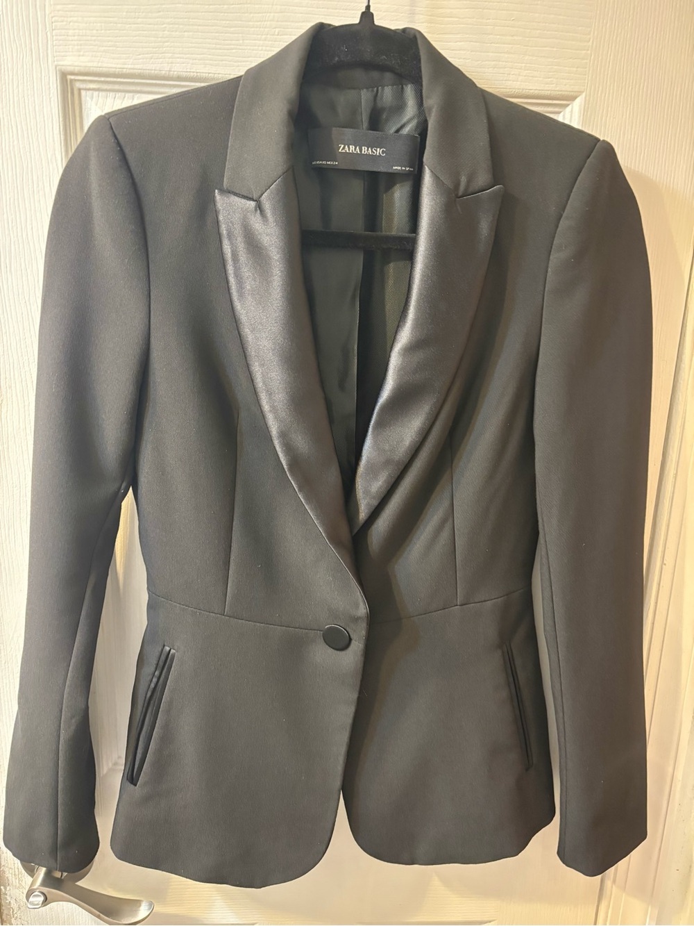 Zara Black Satin-Trim Tailored Blazer